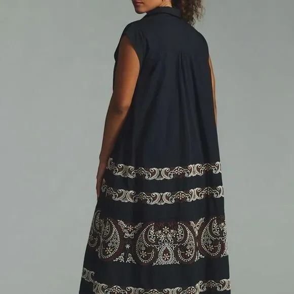 By Anthropologie Cap-Sleeve Shirt Dress L - Picture 2 of 9